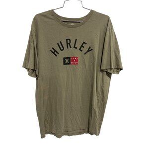 Hurley T Shirt Size Large Surf and Enjoy Graphic Tee Short Sleeve Olive Cotton
